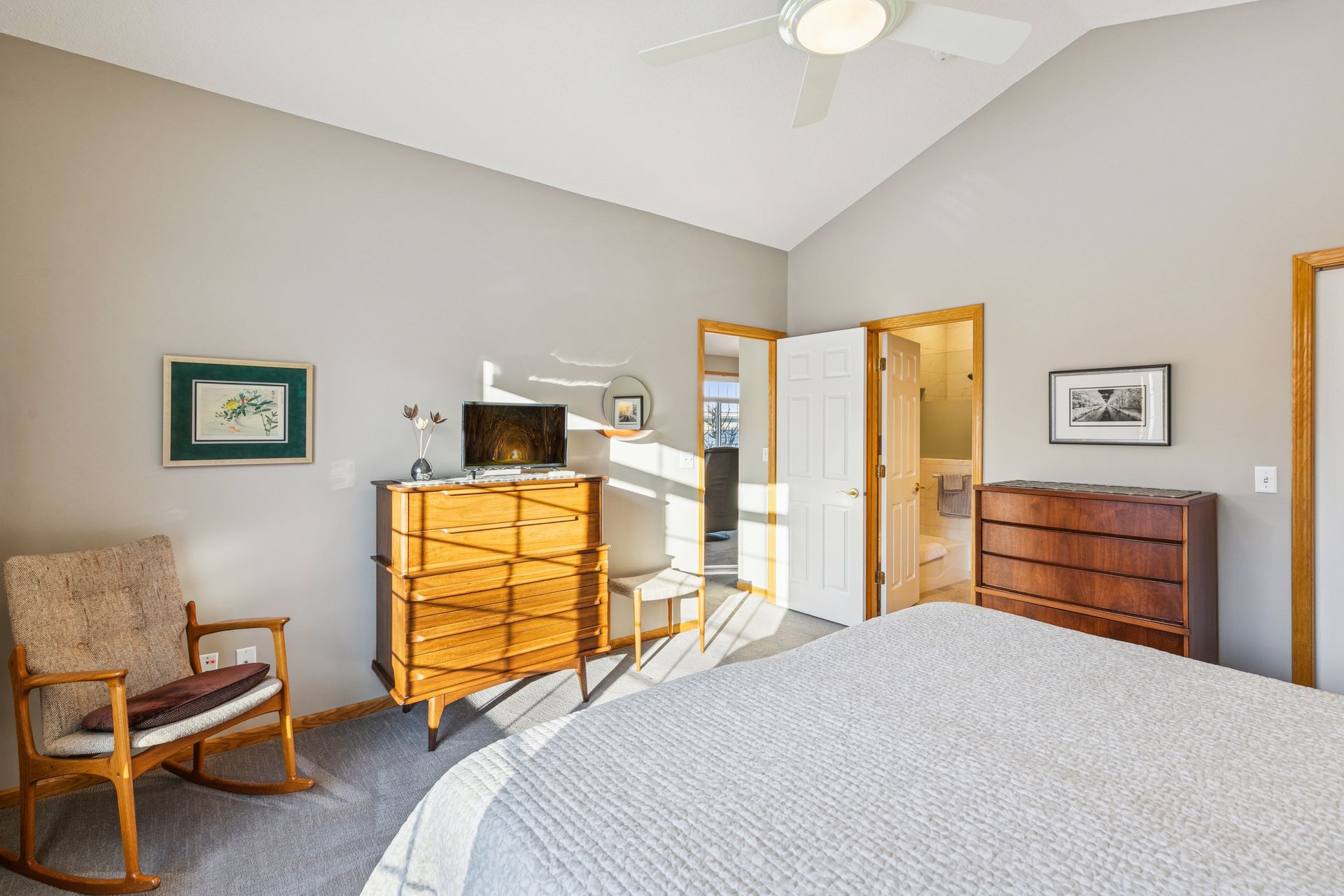 Main-floor bedroom vaulted ceiling